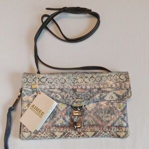 Aimee Kestenberg NWT Silva Leather Wristlet Crossbody With Tapestry Pattern